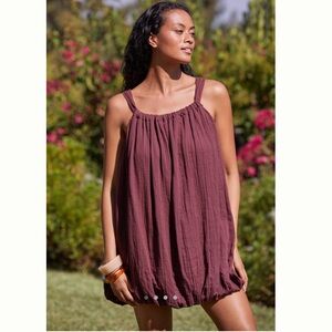 By Anthropologie Gauze Bubble-Hem Mini Dress size XL new cocoa plum color